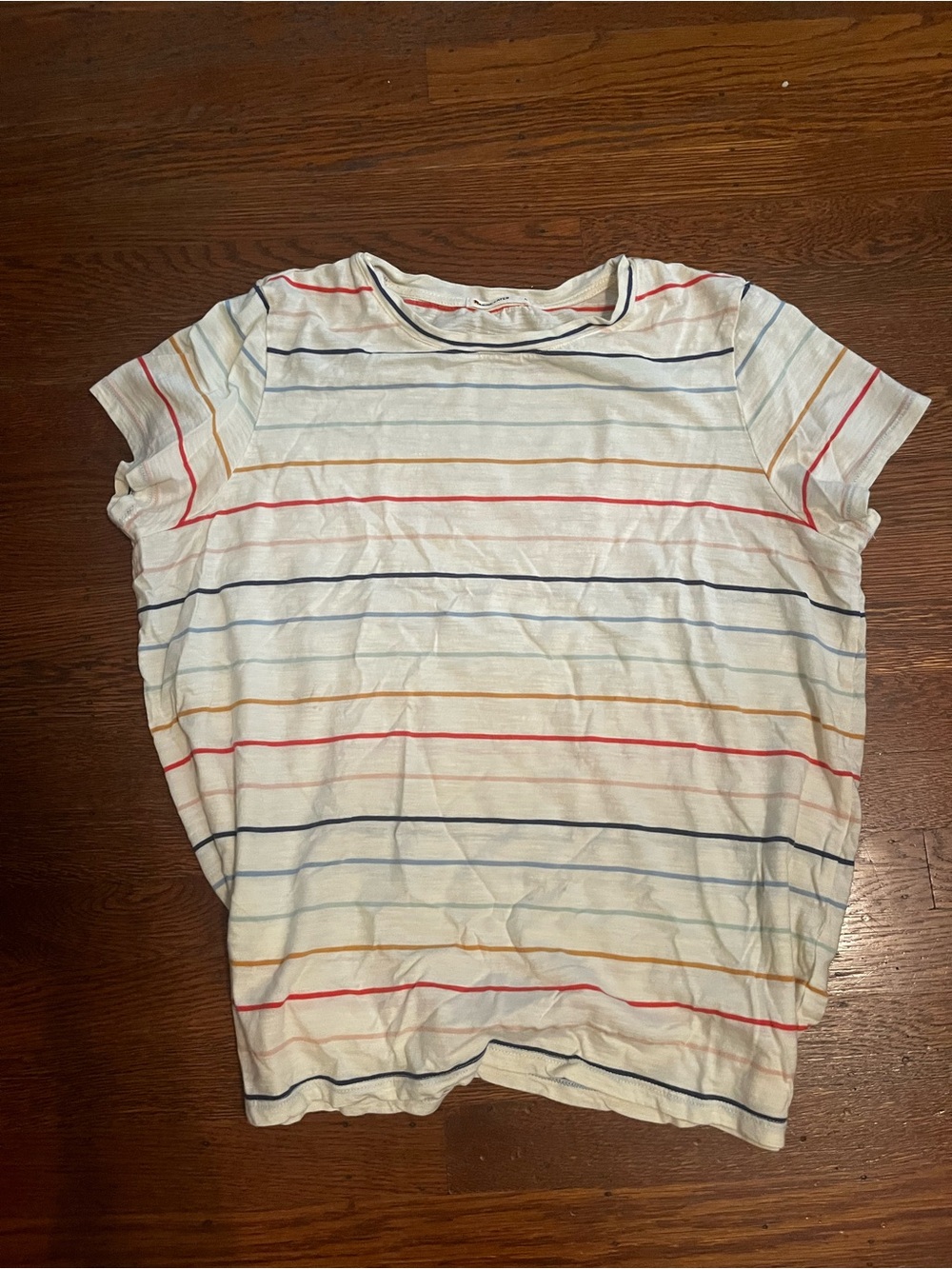 Marine Layer White Tee with Red, Blue & Yellow Stripes